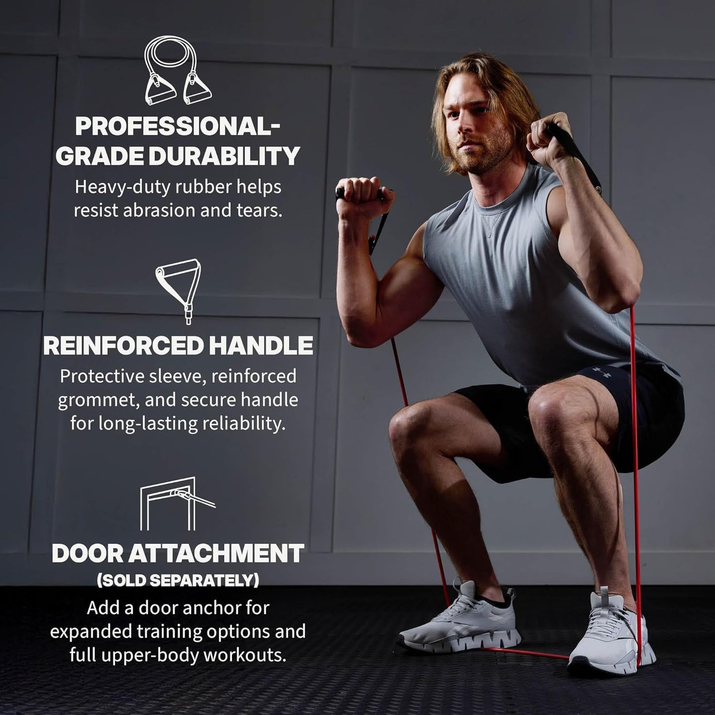 Xertube Resistance Bands with Handles – All Exercise Cords Sold Separately with Home Gym Fitness Door Anchor Attachment Option